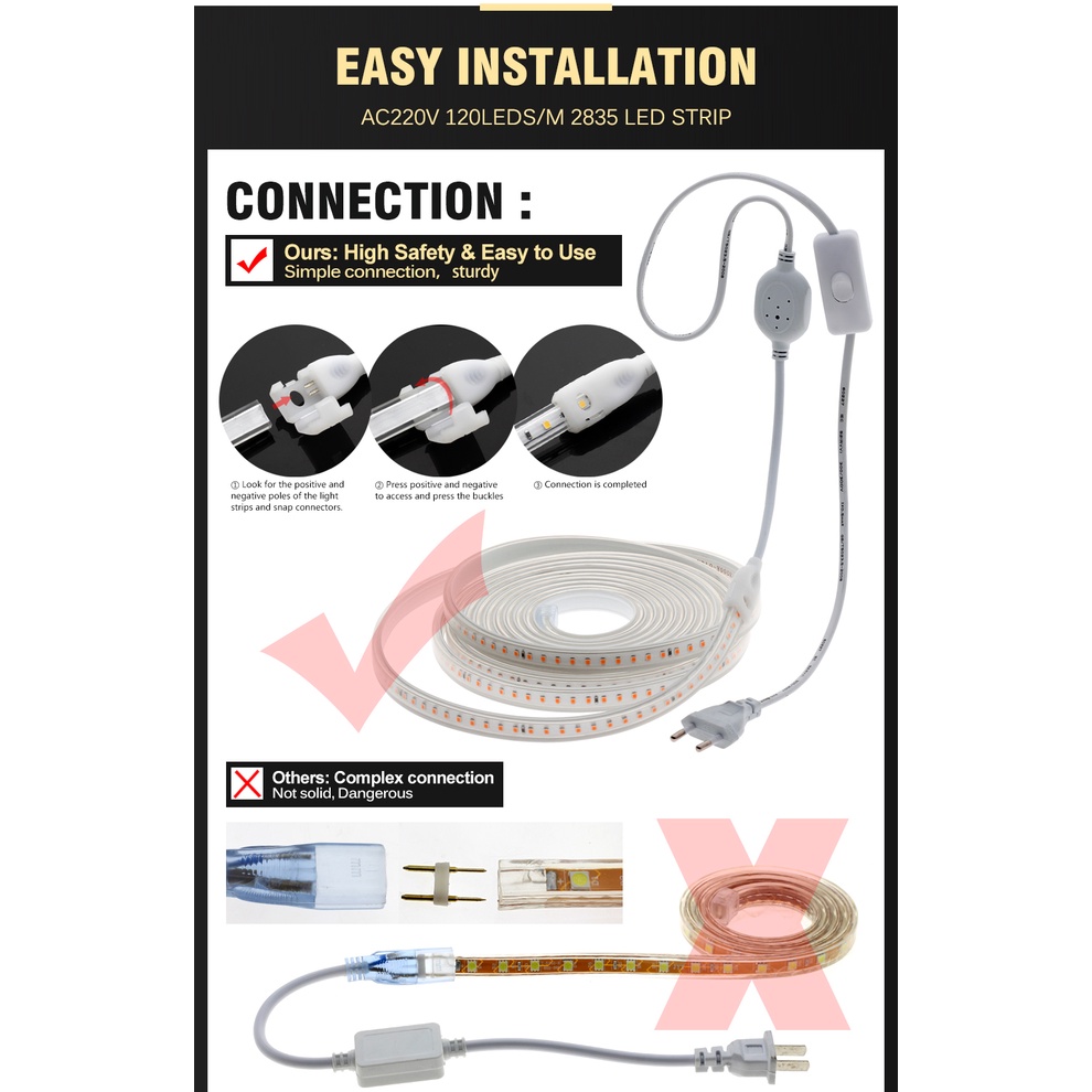 Dây Đèn LED 240v 2835 120LED/m IP67 Dài 5/10M/3m/ 2m/1m Màu Hồng/ Tím/ Xanh Dương Với Phích Cắm 1m