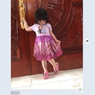 Váy elsa xanh lấp lánh cho bé gái