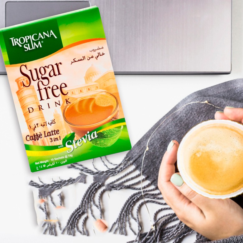 Cà Phê Ăn Kiêng Tropicana Slim Caffe Latte Với Chiết Xuất Cỏ Ngọt Stevia 3in1 10 Gói 14g - Cà Phê Hòa Tan Đường Ăn Kiêng