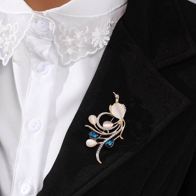 Trâm cài áo hình chim phượng hoàng đính đá opal thời trang