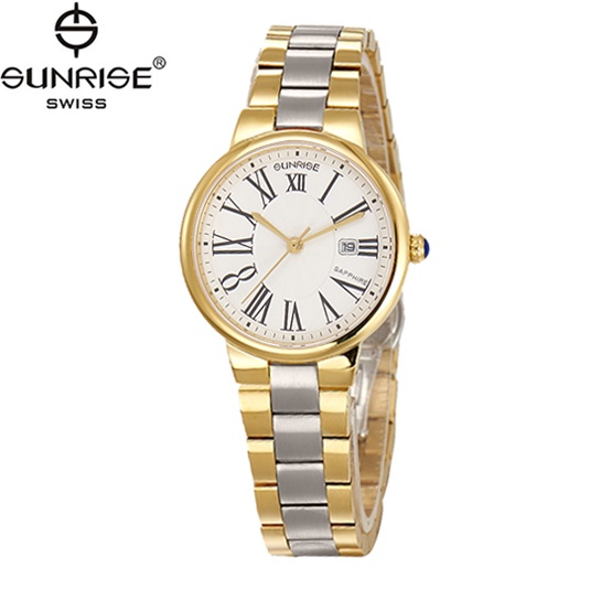 Đồng hồ nữ dây kim loại mặt kính chống xước sapphire Sunrise 2133 2133SA SL2133LSK trắng