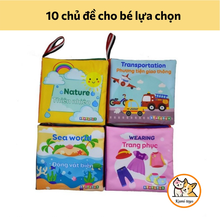 Sách vải nhiều chủ đề kích thích thị giác giúp bé phát triển trí thông minh Kumi toys