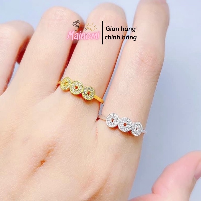 Nhẫn kim tiền 3 đồng xu nhỏ tài lộc. xinh xắn thời trang may mắn tài lộc Mainomi Shop Bạc Xinh