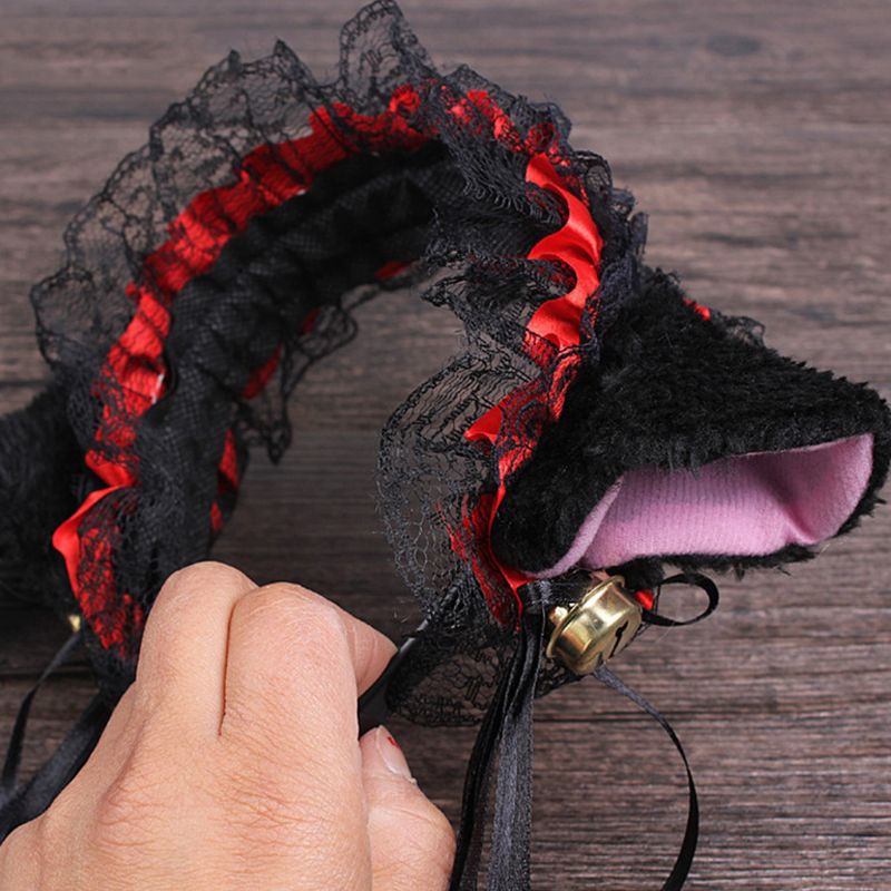 Băng Đô Tai Mèo Phối Ren Và Chuông Phong Cách Lolita Cho Nữ