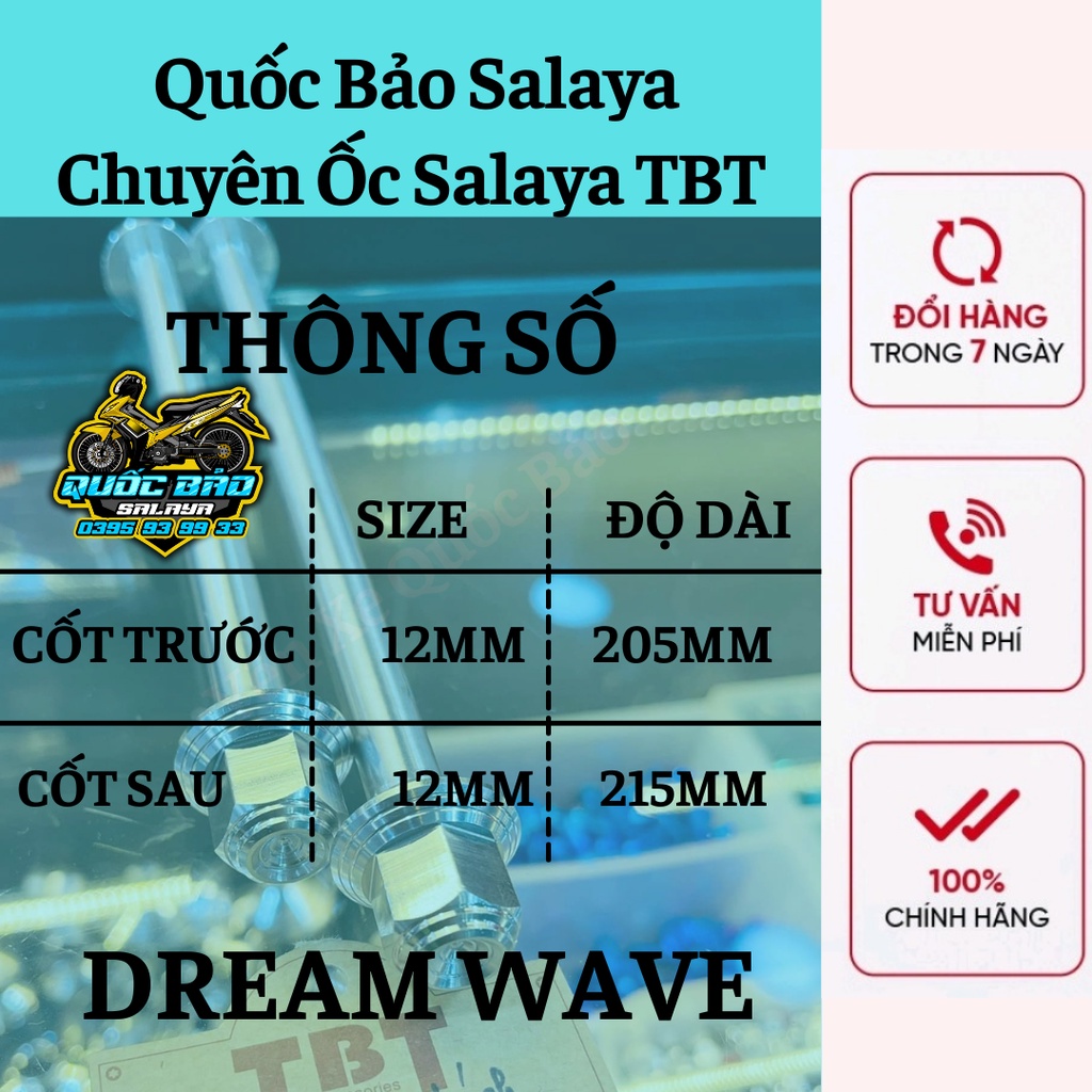 Cốt bánh TBT trước sau cho Dream Wave Nhỏ kèm tán inox 304 bảo hành trọn đời