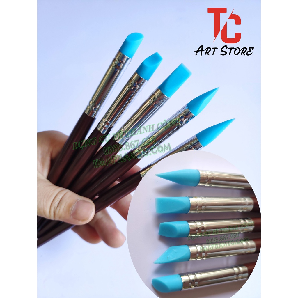 Cọ silicon vẽ keo chặn màu, Cọ lấy keo chặn màu - Bộ 5 cây