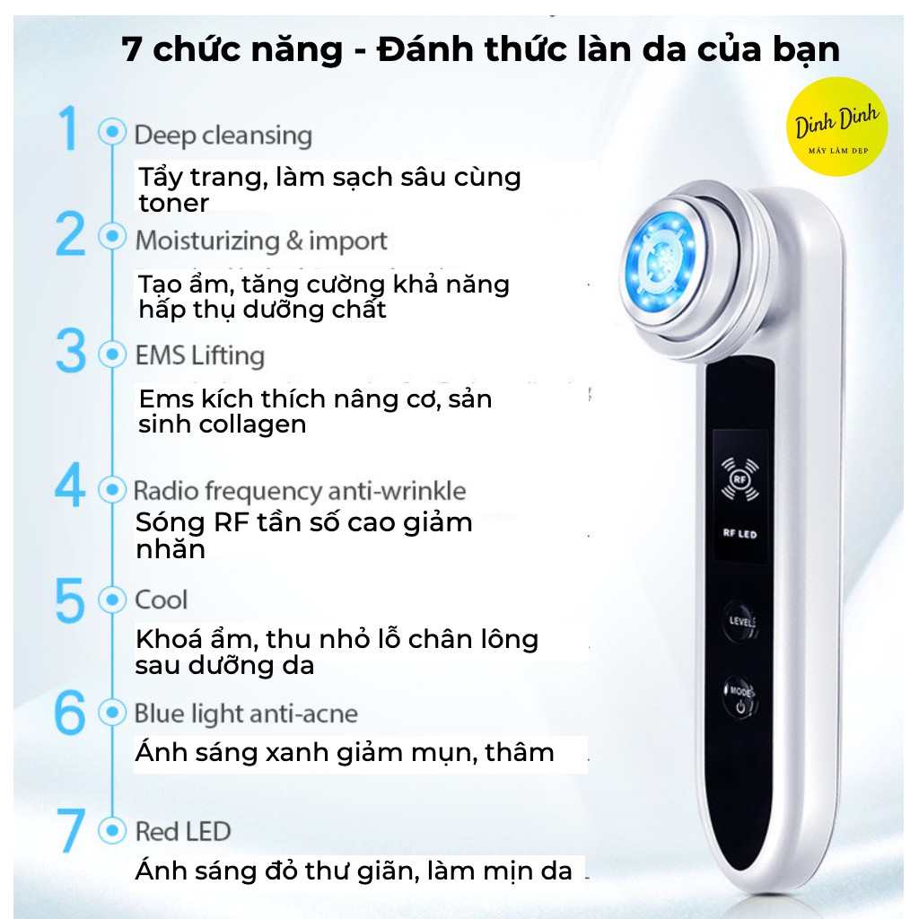 Máy chăm sóc da, máy điện di nâng cơ mặt D919 chính hãng, dụng cụ làm đẹp mát xa mặt 5in1 - Dinh Dinh