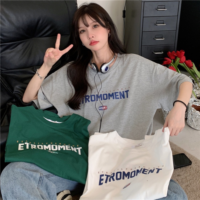 SUXI Áo Thun Ngắn Tay Cổ Tròn In Họa Tiết Đơn Giản Dễ Phối Đồ Thời Trang Mùa Hè Cho Nữ