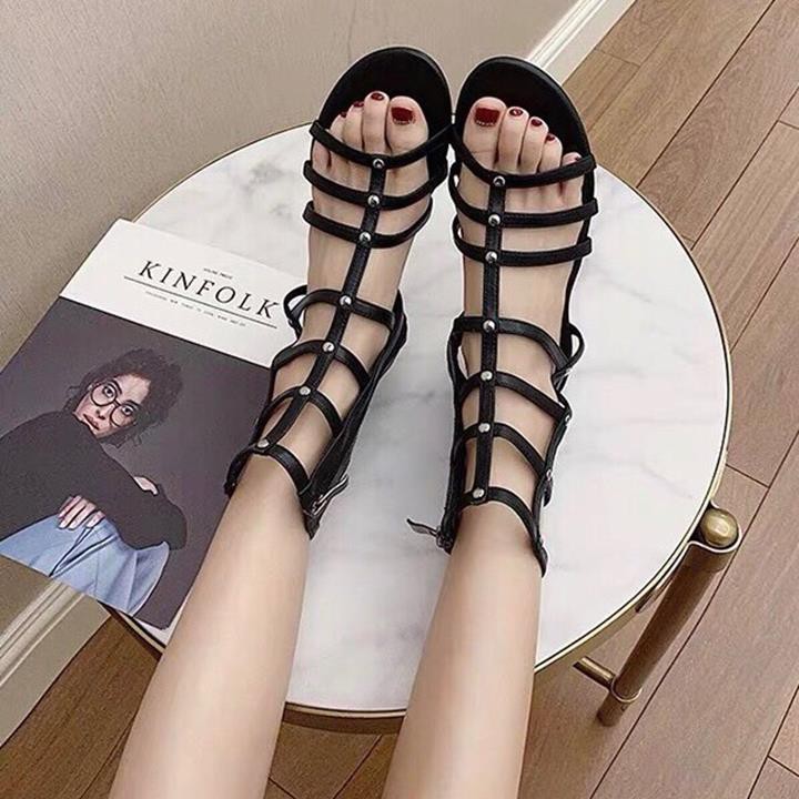 Giày sandal nữ kiểu chiến binh dây kéo ngang -- sandal nữ đế bệt cá tính da mềm dễ mang [ sandal hình thật sản phẩm]