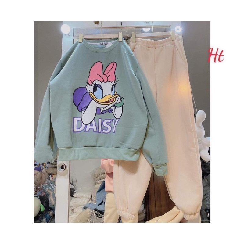 Bộ vịt nơ hồng nỉ ngoại H2B