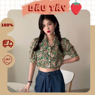 Hn0197_áo sơ mi voan hoa nhí tay lỡ