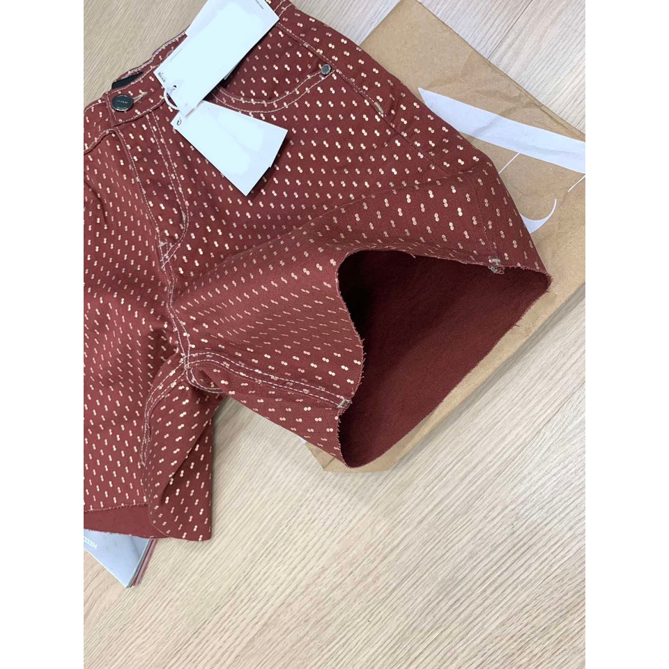 Quần short jean nữ lưng cao NPSHOP, quần đùi bò cạp cao vải co giãn màu đỏ NPQUAN017