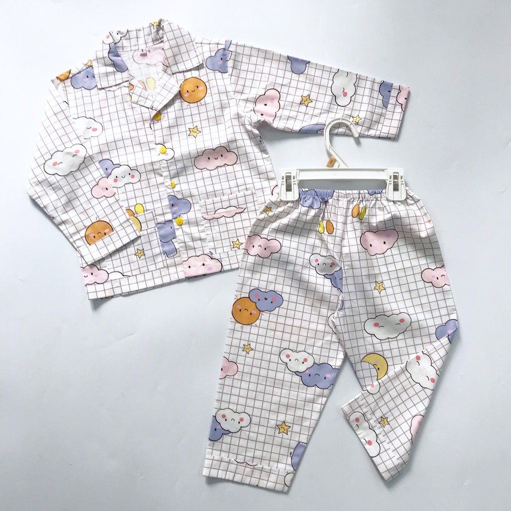 Pijama cho bé vải cotton mềm mịn hút mồ hôi - Thú kẻ ô 10-45kg