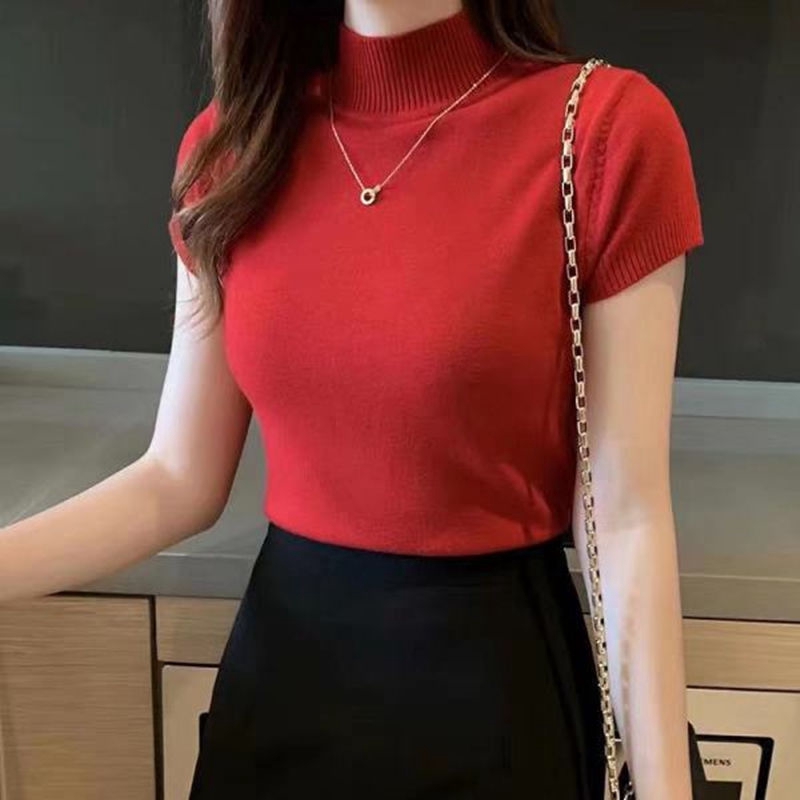 Áo sweater dệt kim cổ cao tay lửng màu trơn phù hợp cho mọi bạn nữ | WebRaoVat - webraovat.net.vn