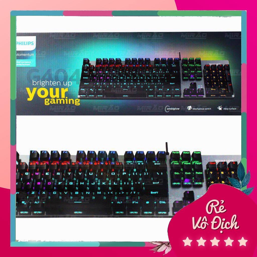 Bàn phím cơ có dây Philips SPK 8404 màu bạc đen led RGB cổng USB 2.0 chơi game chuyên nghiệp switch blue