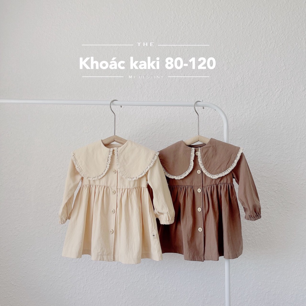 Áo khoác kaki dáng váy CỔ SEN TO viền ren cho bé gái 1-5 tuổi (Mã 100502)