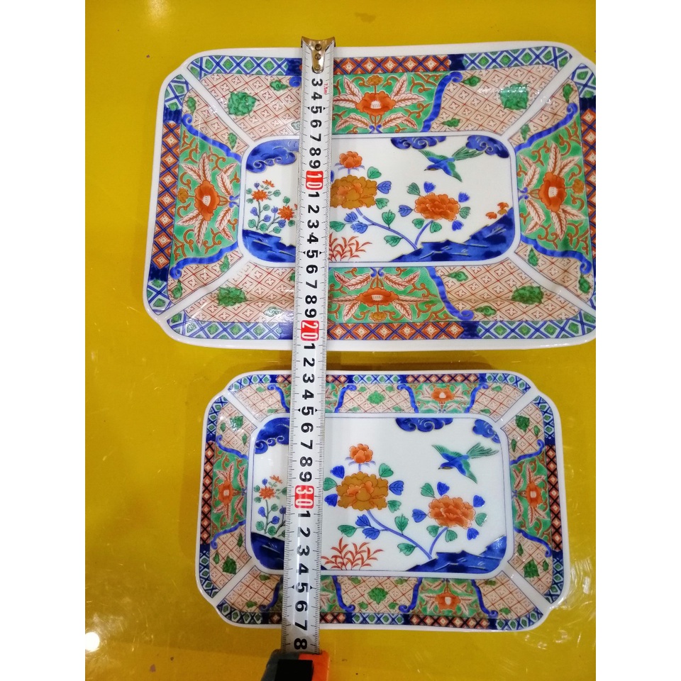 Cặp đĩa ngũ sắc nội địa Nhật, size 30*20 và 20*15cm (mã 922)