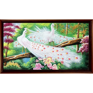 Tranh 5d gắn đá toàn bộ - đôi chim công trắng