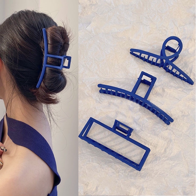 Kẹp tóc kim loại màu xanh dương phong cách Hàn Quốc