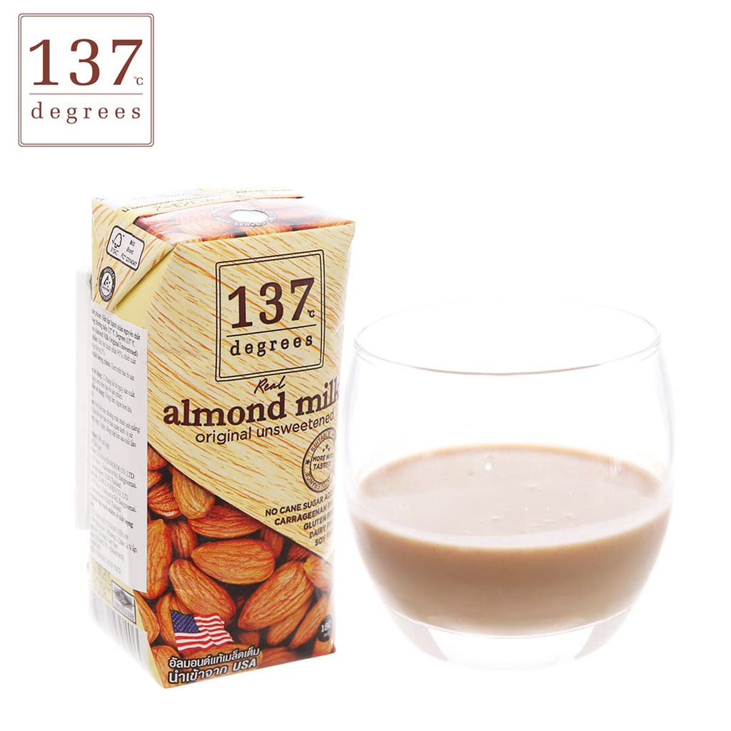 LỐC 3 HỘP SỮA HẠT HẠNH NHÂN NGUYÊN CHẤT KHÔNG ĐƯỜNG ALMOND MILK UNSWEETENED ORIGINAL 137 DEGREES 180ML