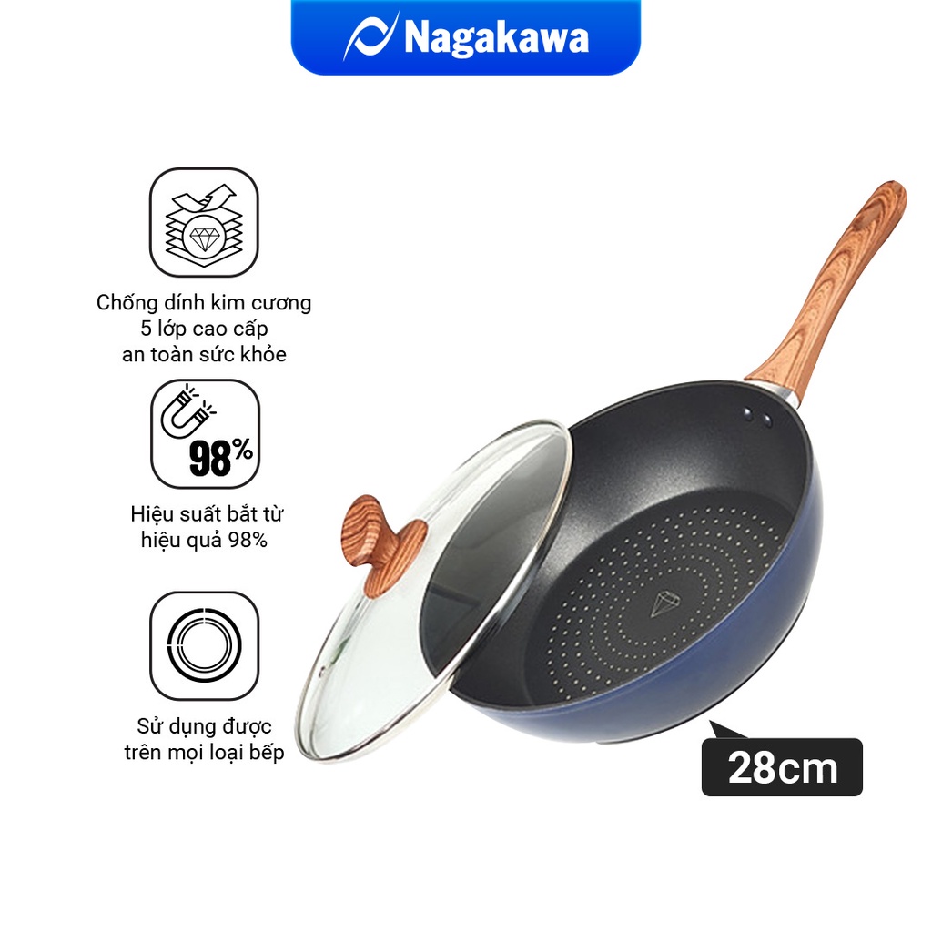 COMBO SIÊU ĐẦU BẾP: chảo Nagakawa 22cm NAG2201 và chảo sâu vung kính 28cm NAG2853