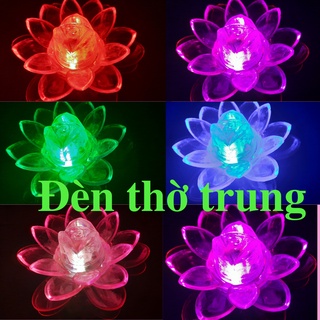 Cặp đèn thờ hoa sen loại trung đủ màu, đổi màu dùng để trang trí bàn thờ