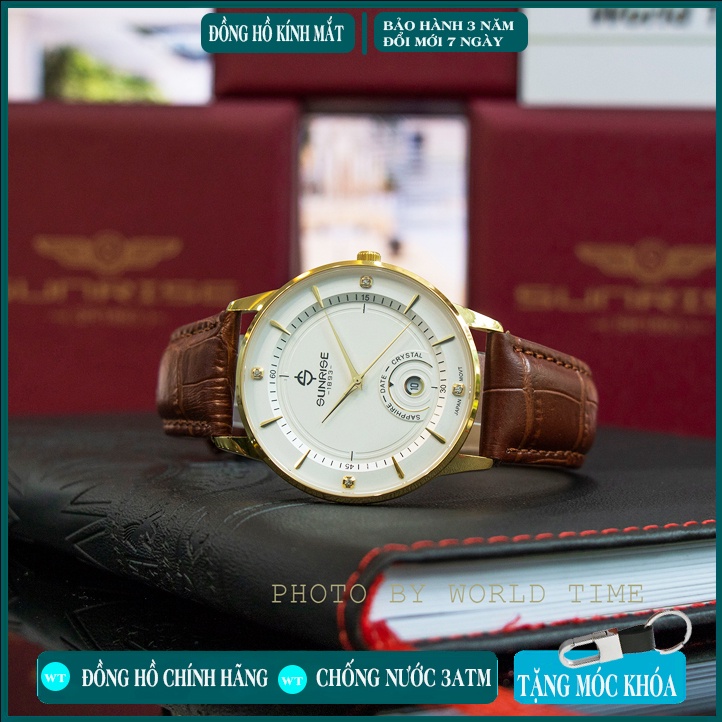 Đồng Hồ Nam Sunrise 1223SA Chính Hãng, Full Box, Kính Sapphire Chống Xước, Chống Nước, Dây Da Cao Cấp, Bảo hành 3 Năm