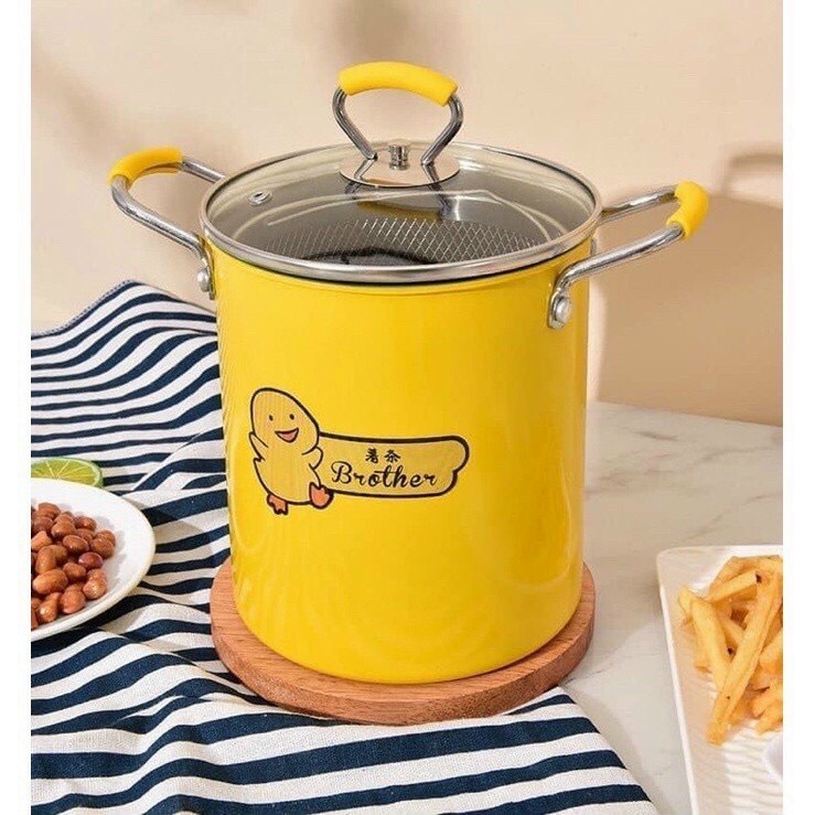 Nồi chiên ngập dầu size 18cm hình chú vịt vàng đáng yêu kèm rổ inox chống rỉ