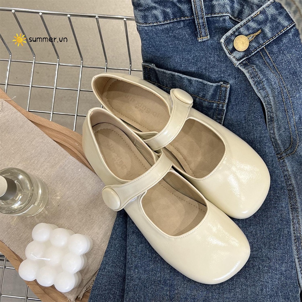 Giày Búp Bê Da Mũi Tròn Phong Cách Retro Nhật Bản 2022 Cho Nữ