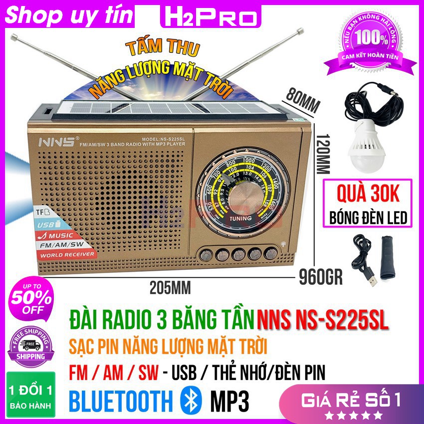 ĐÀI RADIO FM-AM-SW H2Pro NS-S225SL pin sạc năng lượng mặt trời, đài radio tích hợp loa Bluetooth-USB-Thẻ nh