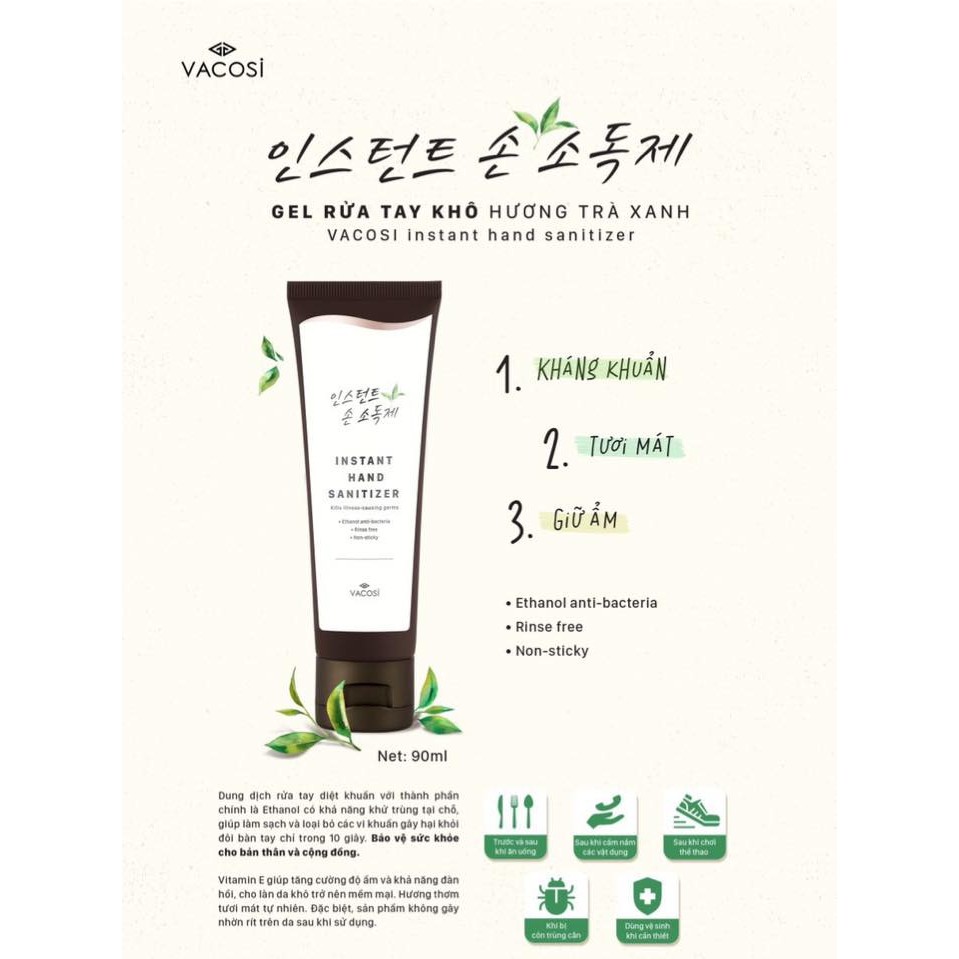 Gel Rửa Tay Khô Hương Trà Xanh Vacosi Instant Hand Sanitizer 90ml | BigBuy360 - bigbuy360.vn