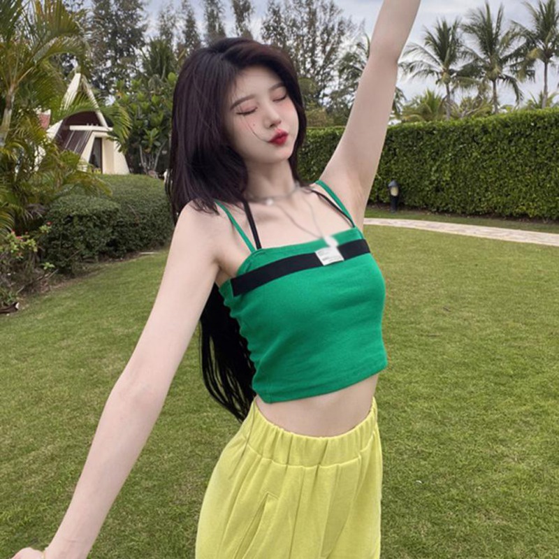 Áo Dệt Kim Hai Dây Màu Sắc Tương Phản Thời Trang Mùa Hè Dành Cho Nữ
