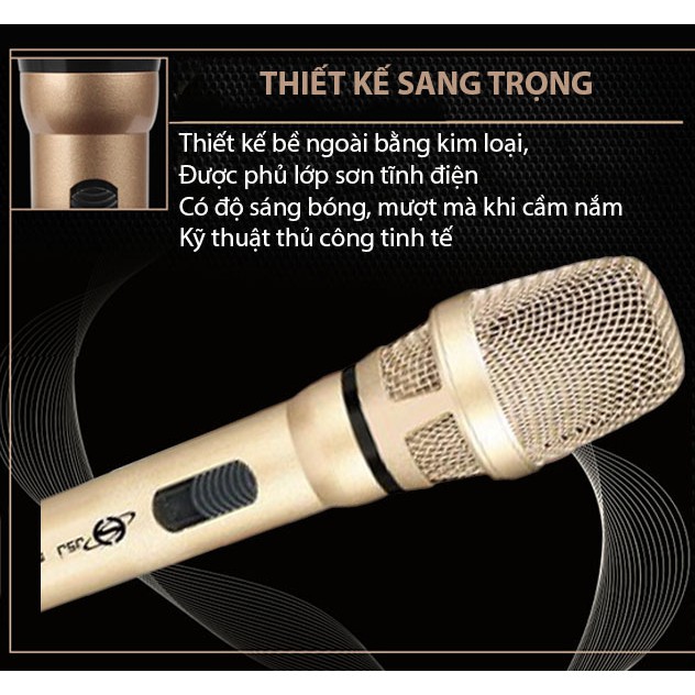 Micro karaoke có dây cao cấp JSJ SF-9000A thiết kế sang trọng mỹ quan hợp xu hướng đầu mic làm từ kim loại vàng