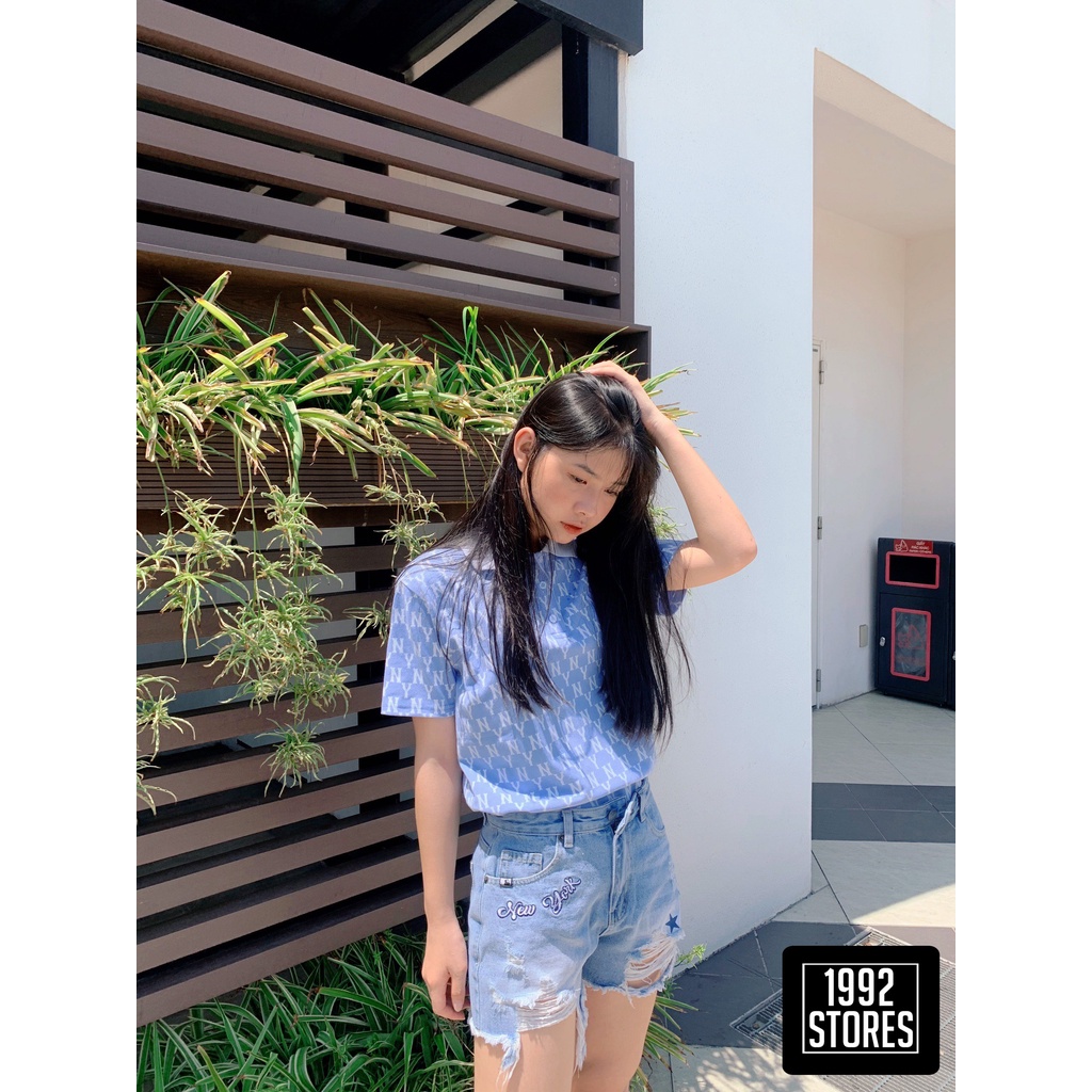 Áo Polo Nữ MLB NY Monogram , Cổ Bẻ NY Monogram Hàng Xuất Dư