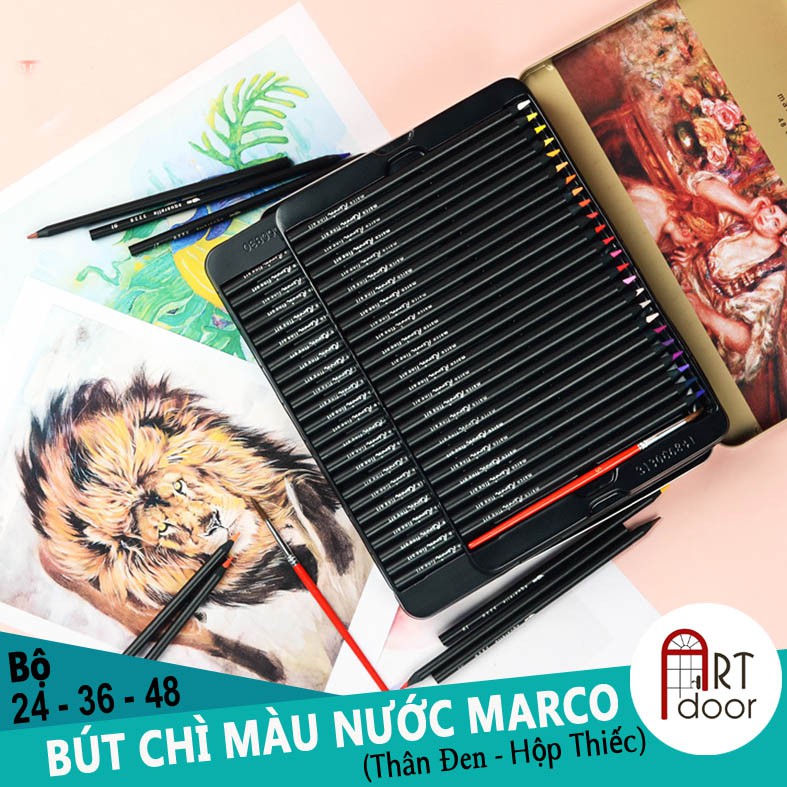 [ARTDOOR] Bộ bút chì màu Nước MARCO Renoir thân Đen 36 màu (hộp thiếc)