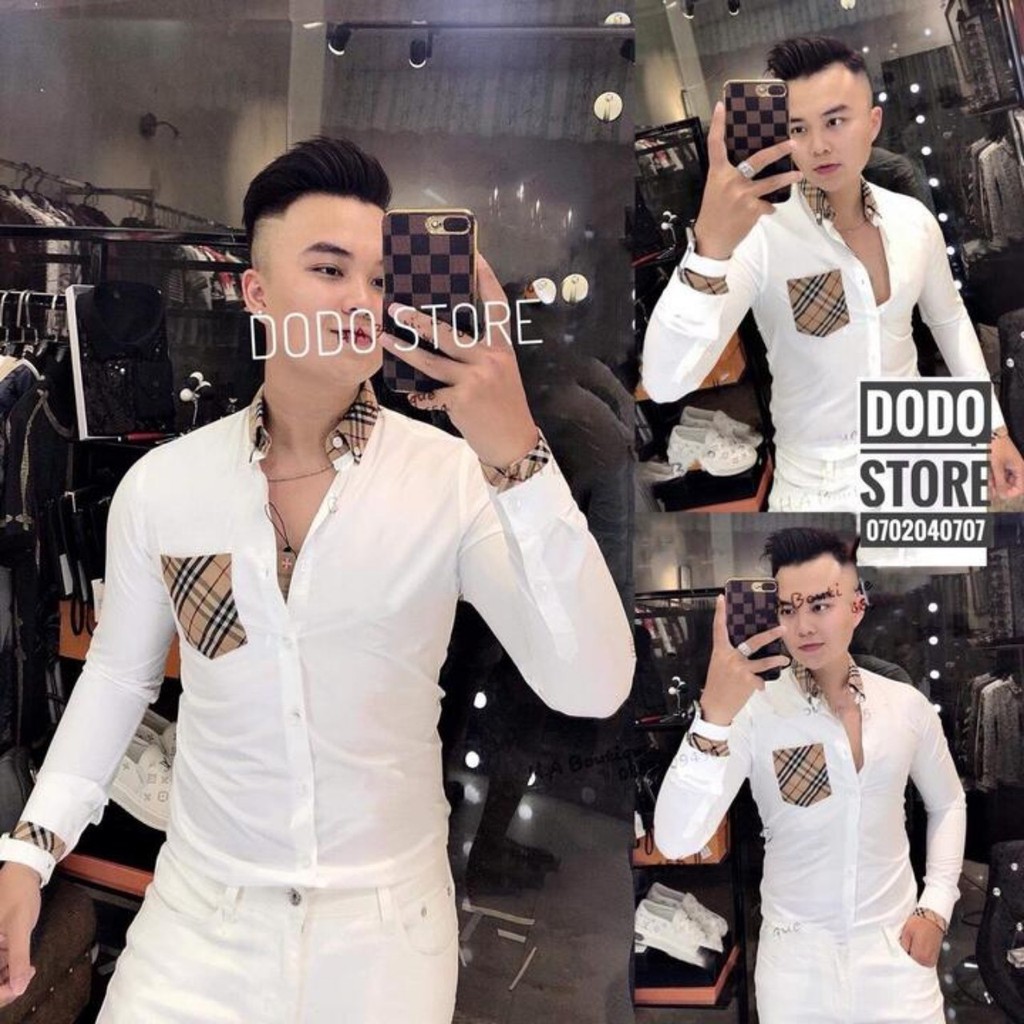 Áo Sơ Mi Nam Trắng BBR Phối Túi - Hàng đẹp