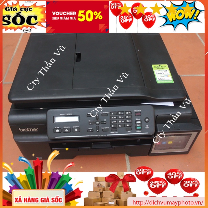 Máy in màu cũ Brother DCP T800W có in wifi không dây ADF Scan photocopy nhiều tờ in màu đẹp hàng bền gọn