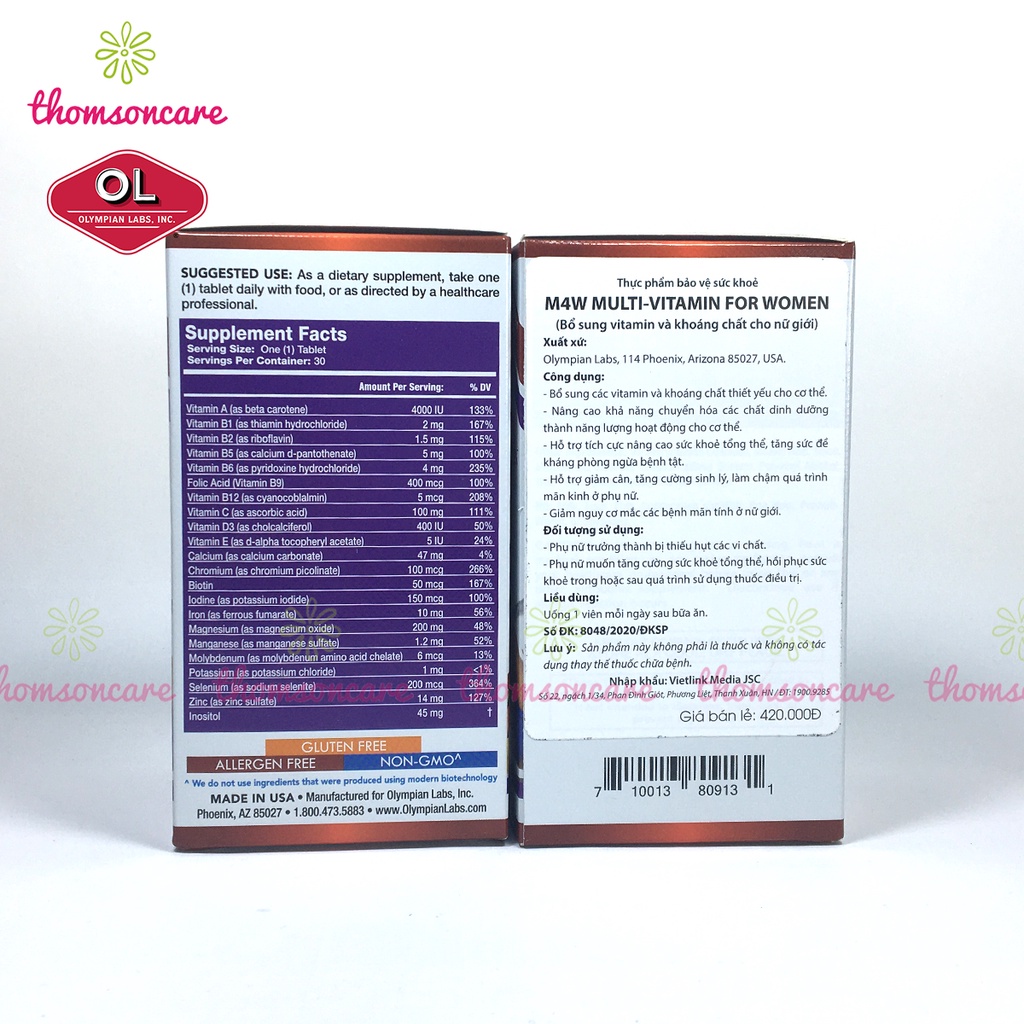 Bổ Sung Vitamin Olympian Labs M4W M4M cho nam giới nữ giới, người già cao tuổi hộp 30 viên