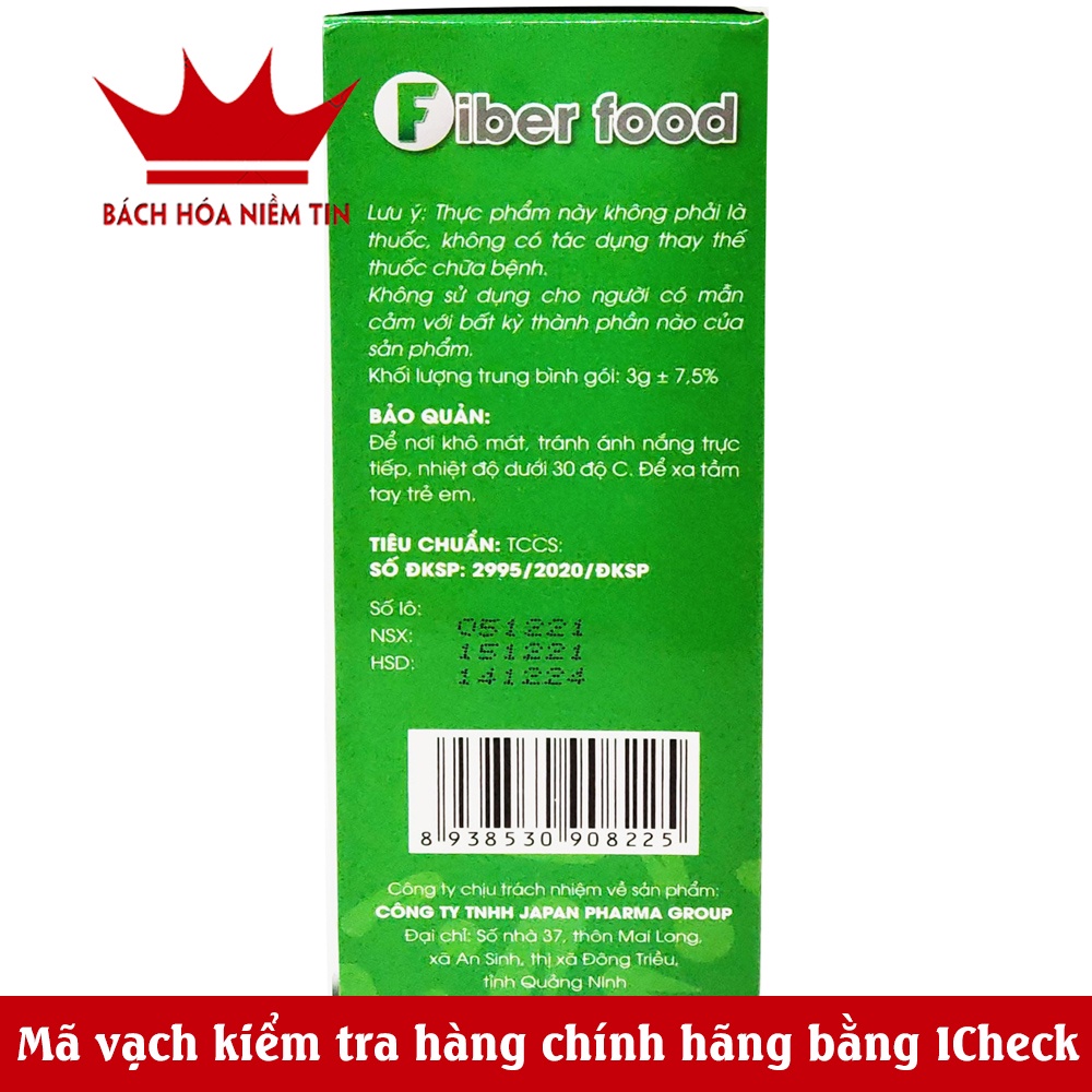 Cốm bổ sung chất xơ Fiber Food - thành phần thảo dược, rau bina, giấp cá - giúp giảm táo bón, nhuận tràng hiệu quả