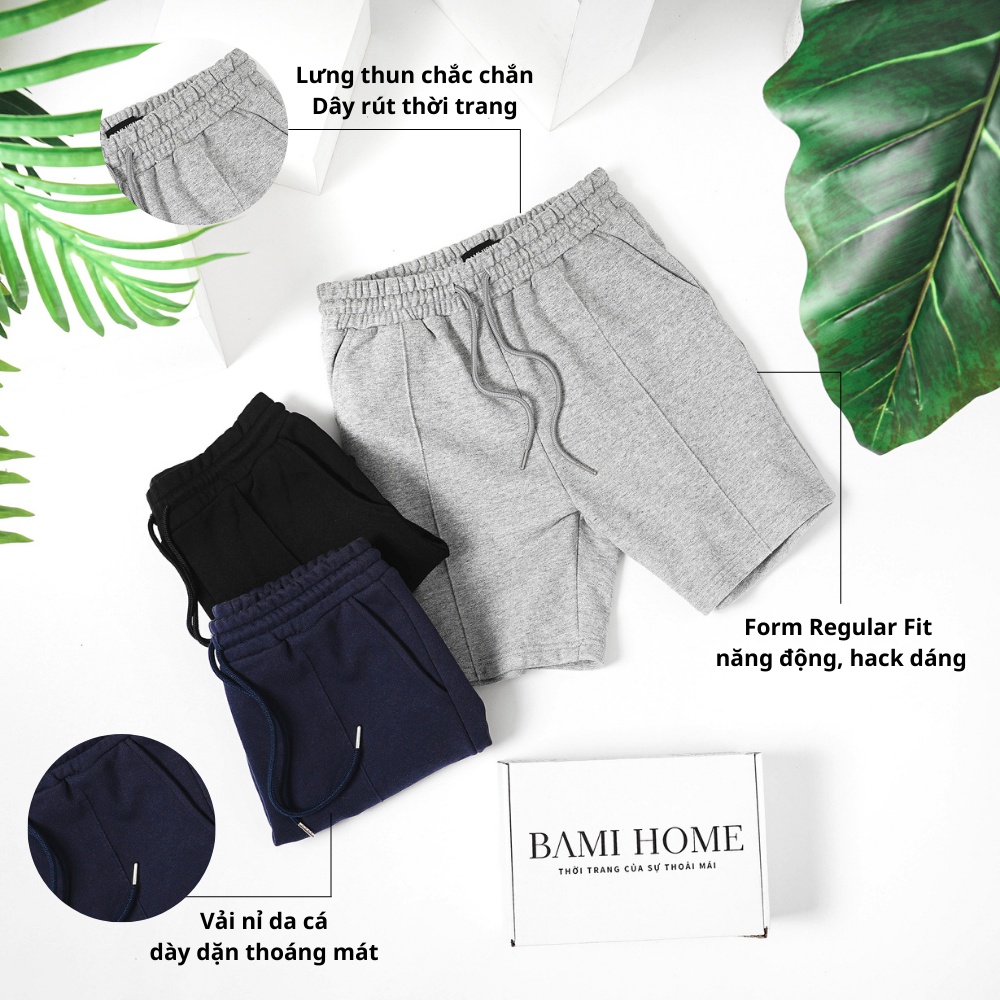 Quần short nam cao cấp BAMI HOME vải nỉ họa tiết kẽ dọc phong cách unisex dễ phối đồ QN04