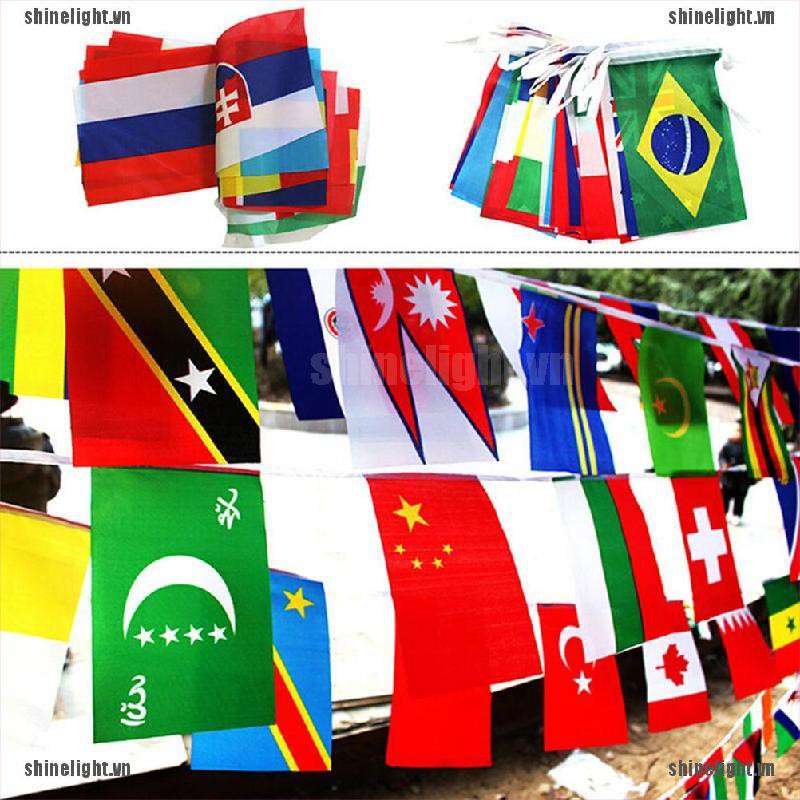 Dây 100 lá cờ các nước dài 25m 82ft dùng trang trí tiệc