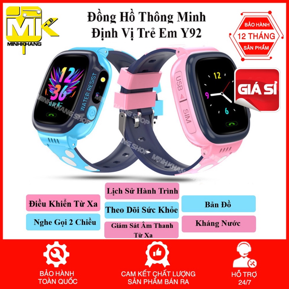Đồng Hồ Thông Minh Trẻ Em Y92 Chống Nước Có Tiếng Việt - Wifi- LẮP SIM - ĐỊNH VỊ - BẢO HÀNH ĐỔI MỚI
