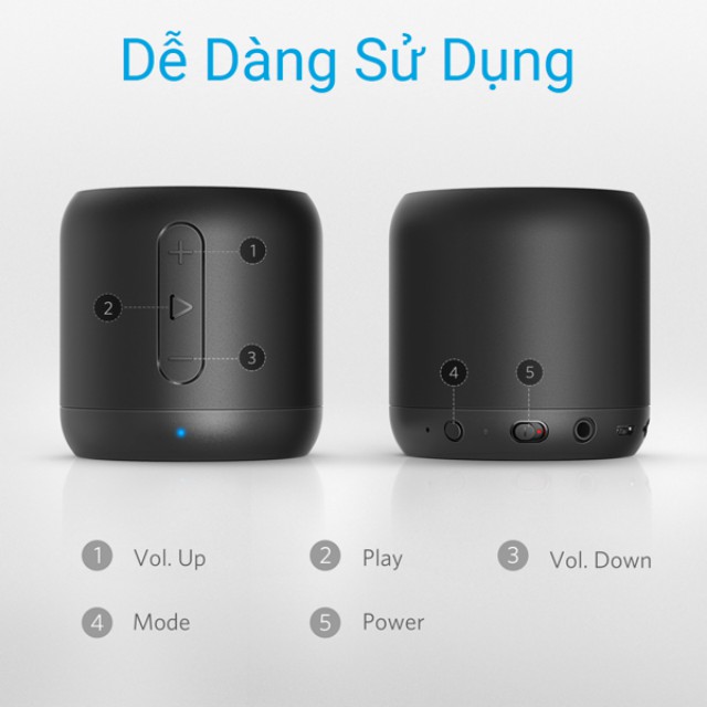 Loa Bluetooth Anker A3101 MINI SoundCore Stereo Speaker 5W - Màu Đen - Chính Hãng