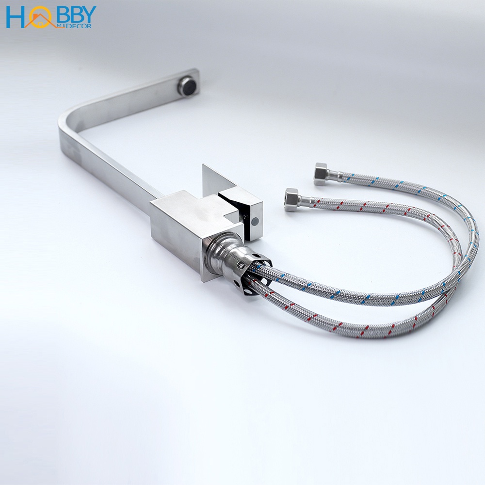 Vòi nước rửa chén nóng lạnh Inox 304 HOBBY Home Decor RCD2 thân dẹp đế vuông cao cấp - kèm 2 dây nóng lạnh