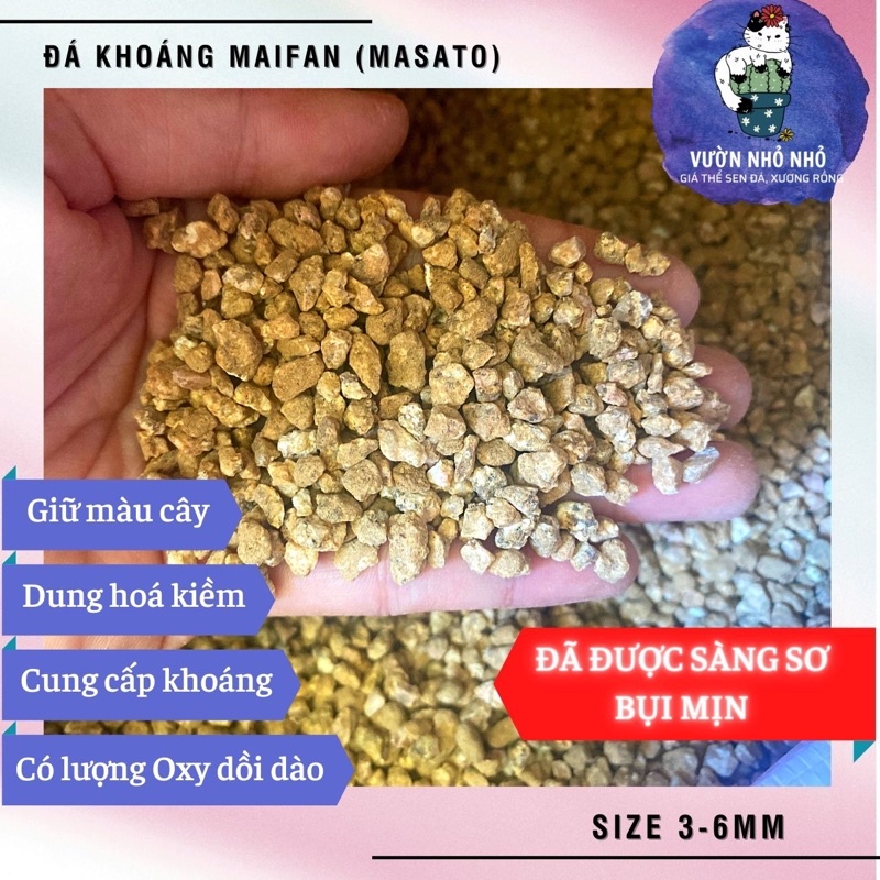 1kg Size 3-6mm Đá khoáng Masato, Maifan đã sàng sơ rải mặt, trộn giá thể, hỗ trợ lên màu sen đá, xương rồng