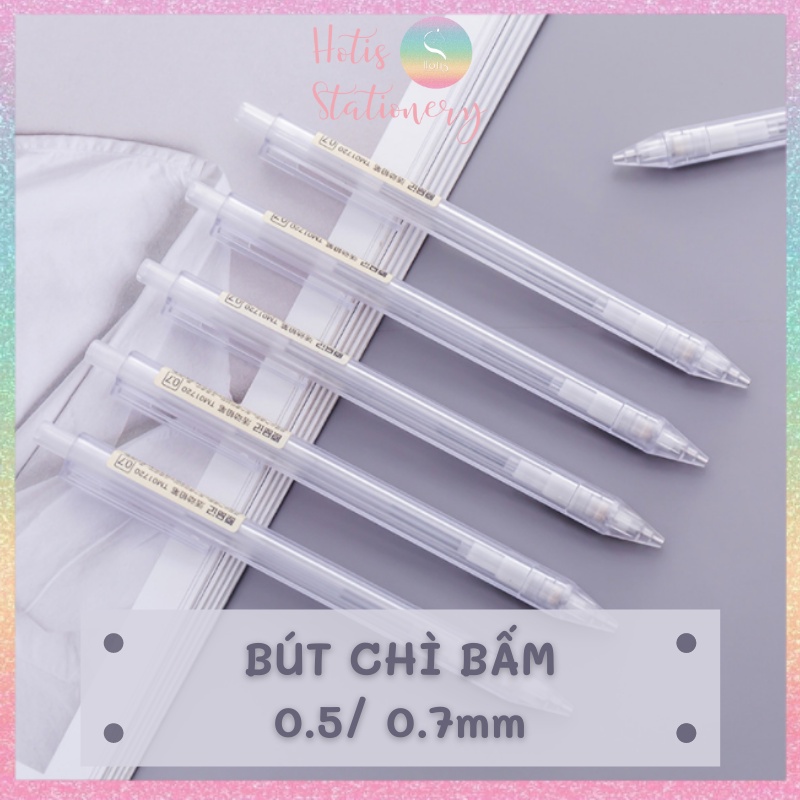 [HOTIS] Bút chì bấm lục giác vỏ nhựa trắng mờ ngòi 0.5mm/ 0.7mm PE020
