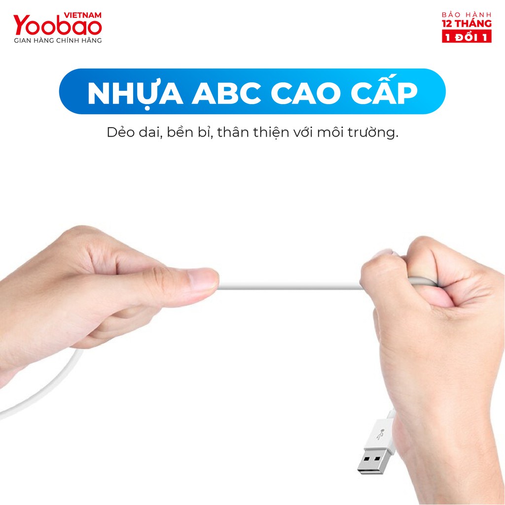 Dây cáp sạc Lightning YOOBAO YB-403 cho iPhone/iPad dài 1m - Hàng chính hãng Bảo hành 12 tháng 1 đổi 1