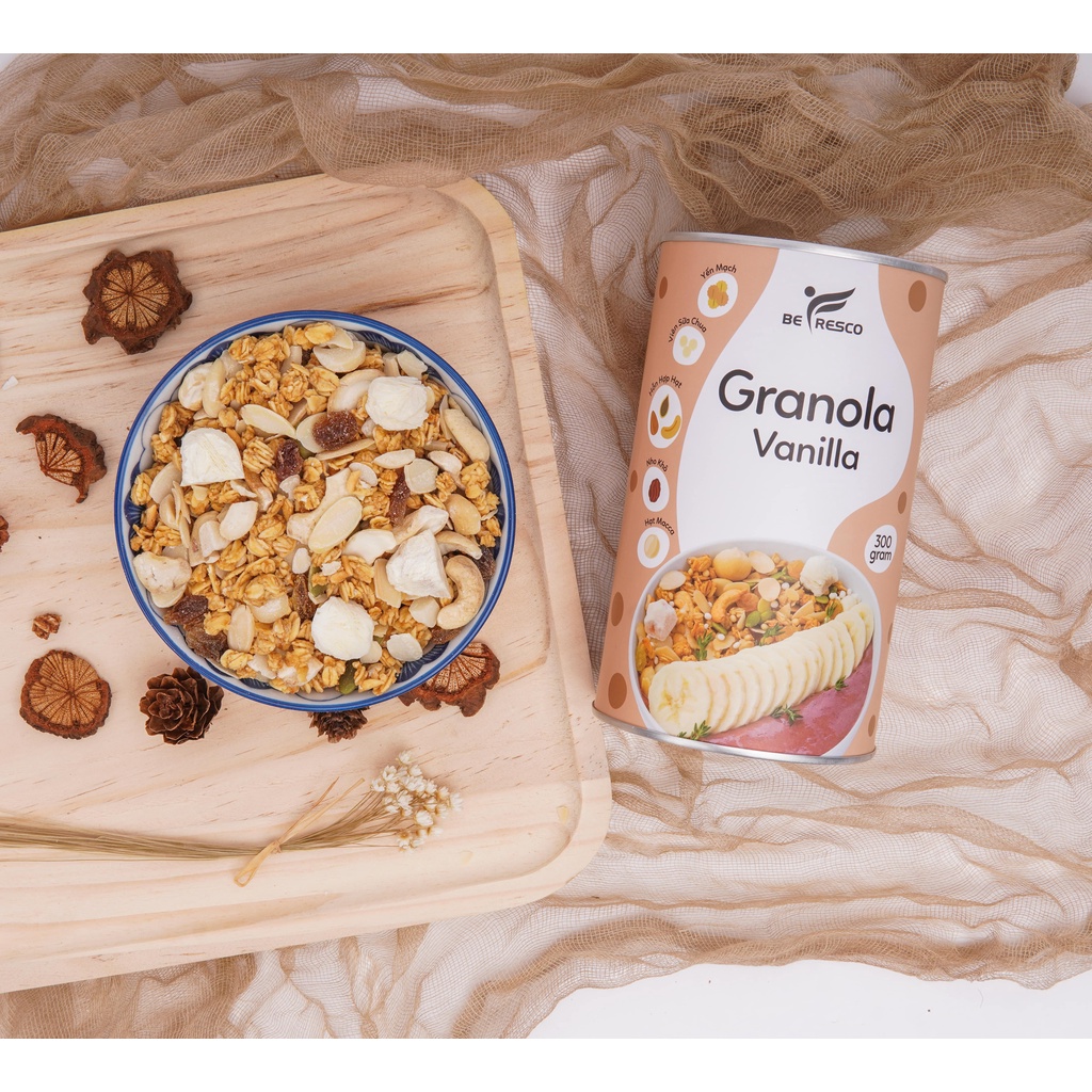 Granola ngũ cốc ăn kiêng giảm cân Befresco 300g vị vanilla mix hạt và trái cây sấy siêu ngon