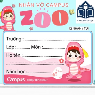 Nhãn Dán Vở Campus Zoo (12 Nhãn/Túi)
