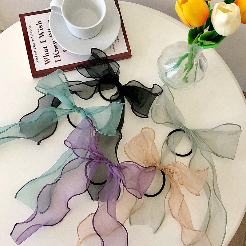 Dây buộc tóc nơ scrunchies vải organza mềm mại dành cho nữ phong cách Hàn Quốc; S12 - MOZETO